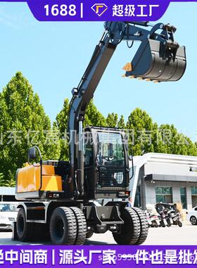 中小型轮式挖掘机轮挖75型农用工程钩机80型四驱液压挖土机抓木机