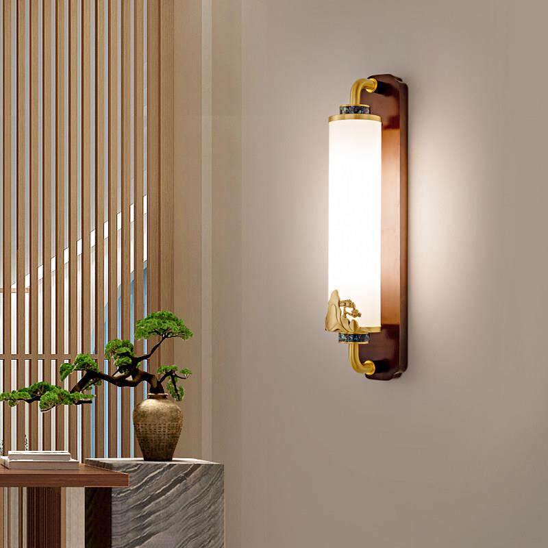 全铜新中式壁灯客厅背景墙灯中国风实木玄关过道走廊楼梯床头壁灯