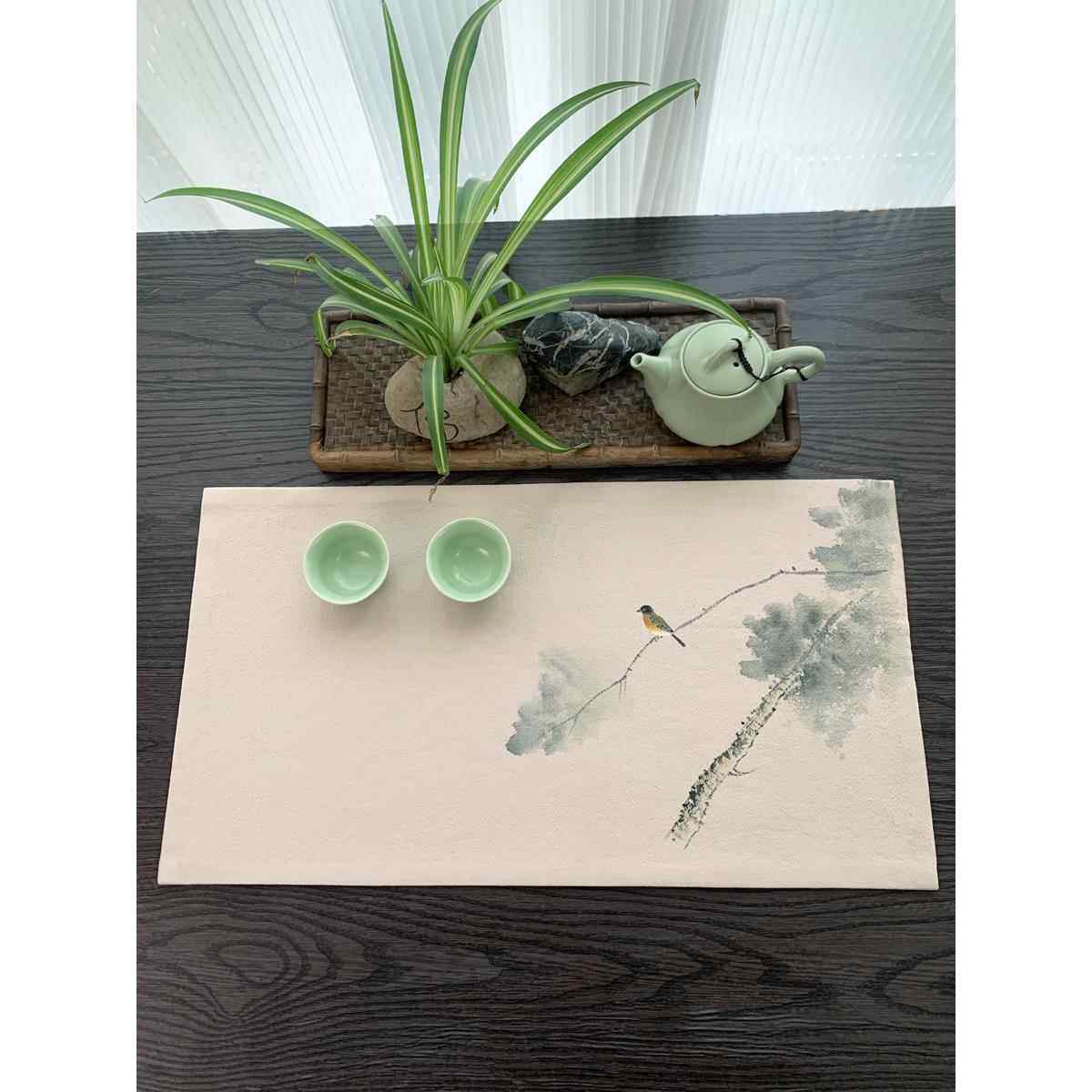 棉麻手绘中式禅意茶席亚麻桌旗茶垫香席茶艺配件茶布香道席干泡席,居家布艺,茶席,淘宝优惠券,粉丝福利购,淘宝优惠卷