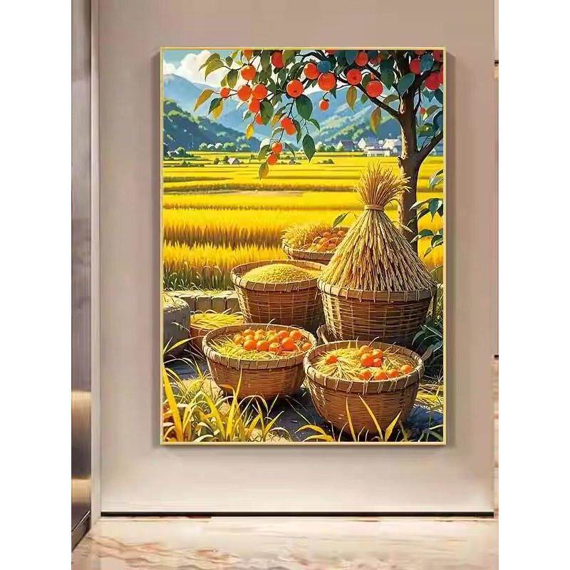 丰收金色如意挂画麦田装饰画餐厅事事客厅田园风景风水家居墙饰