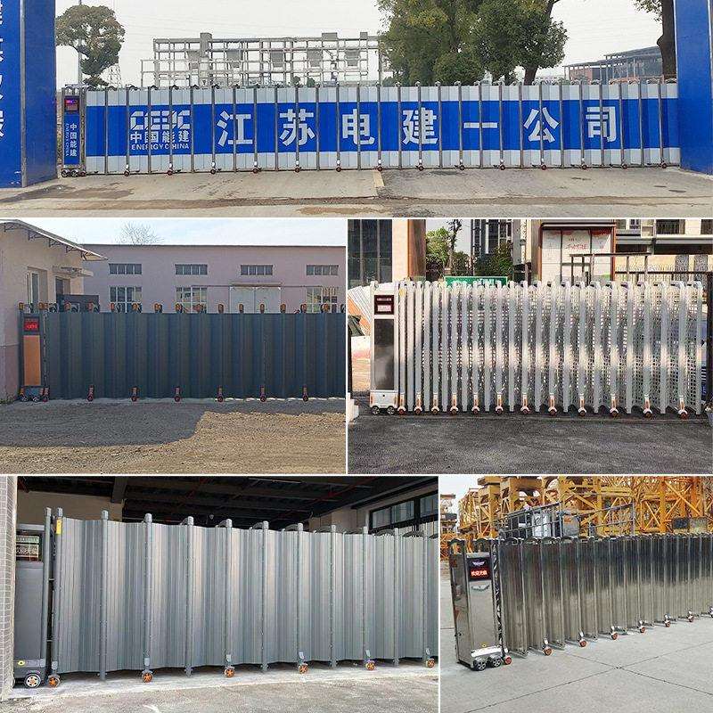 电动伸缩门封板工地学校工厂不锈钢铝合金封闭式折叠自动收缩大门