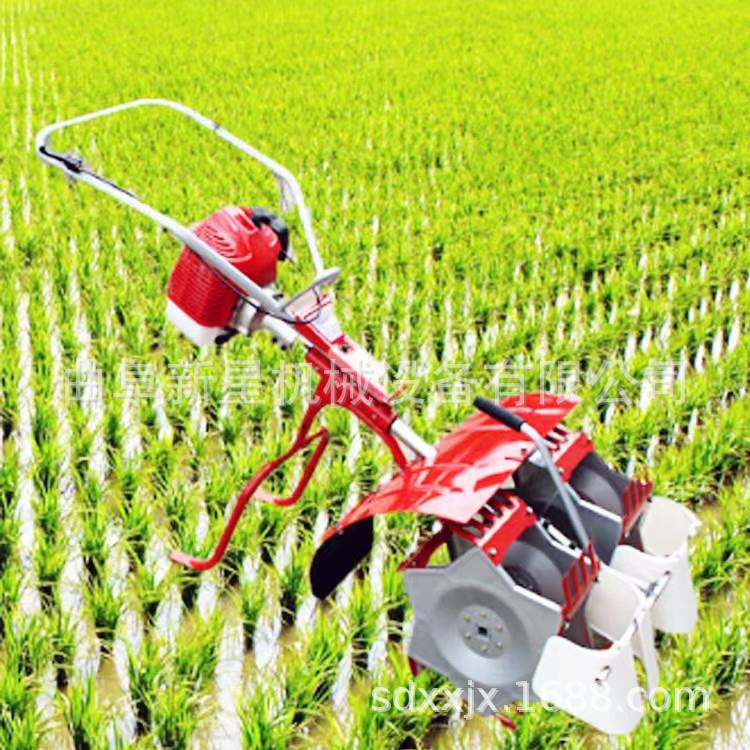 手推汽油水田用水稻除草机自走式稻田割草机1行2行行水稻除草机