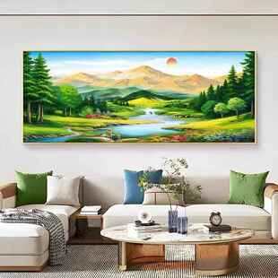 日出客厅沙发背景墙装饰画东墙青山旭日升靠山背有挂画聚宝盆东方