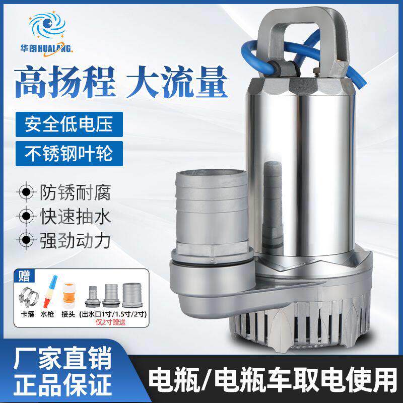 小型直流潜水泵12V24V48V60V72电动车农用抽水机浇地电瓶车抽水泵
