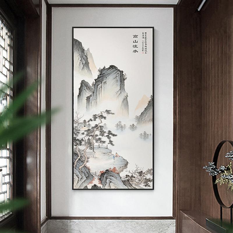 新中式玄关装饰画办公室挂画大气走廊中国风高山流水茶室古典墙画