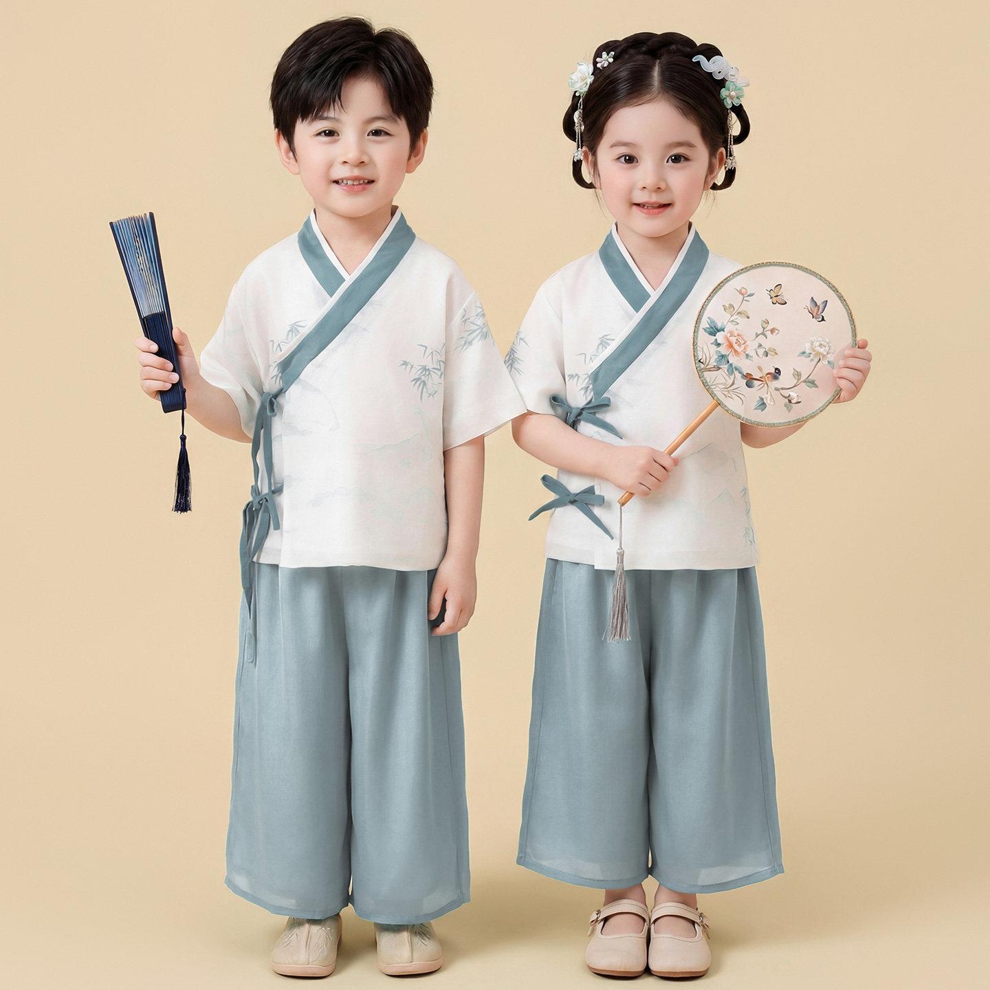 汉服男女童新中式唐装夏季小学生诗歌朗诵国学服幼儿园六一表演服