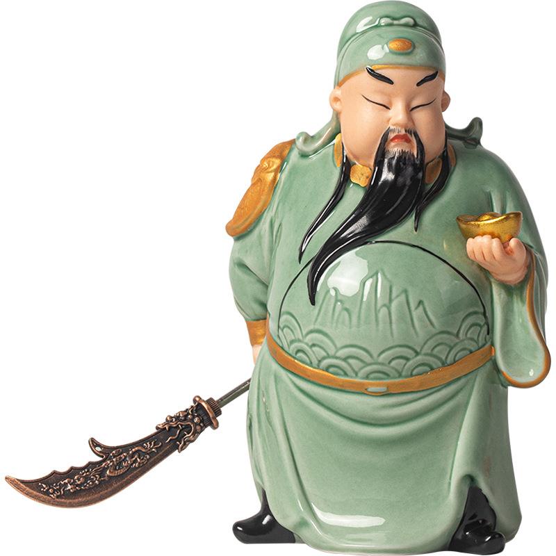 中式创意陶瓷关羽关公摆件家居客厅招财武财神装饰品车载茶桌摆设