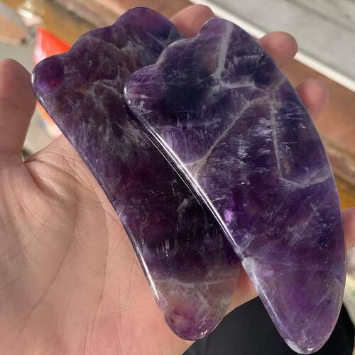 紫水晶羊角刮痧板狗牙紫晶疏通经络按摩刮痧片Scrapingplate