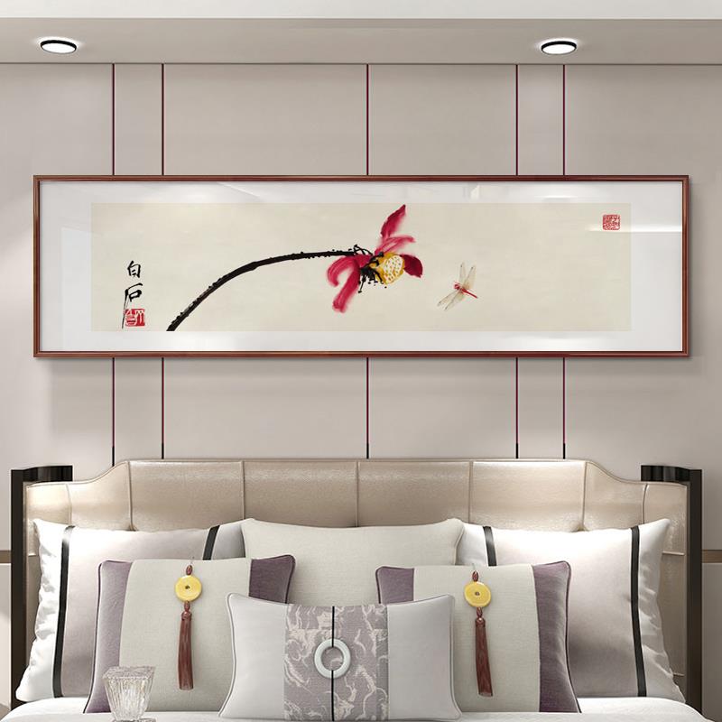 网红酒新中式卧室床头装饰荷花禅意民宿店客卧人房挂画主老画房间图片