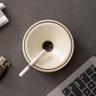 汝窑漏斗式烟灰缸客厅办公室陶瓷烟缸带盖防飞灰创意高档轻奢家用