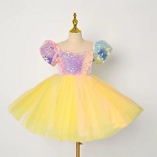 正品儿可爱蹈幼园舞服装表演主公裙亮片纱裙