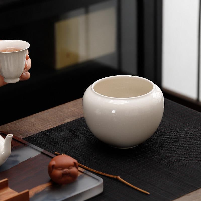 草木灰建水水盂简约桌面茶渣缸陶瓷茶洗茶盂水盂功夫茶具茶道配件