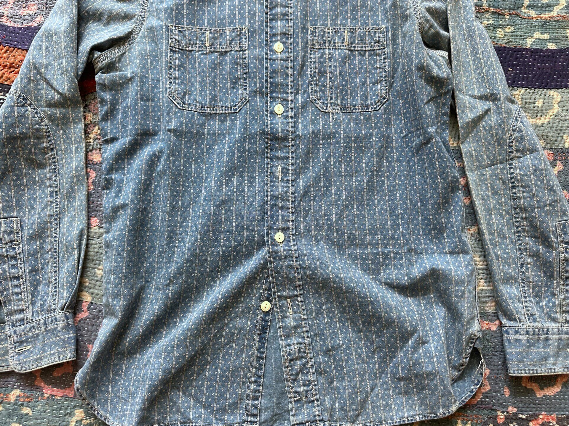 RRL Indigo Washed Distressed Striped Shirt — back