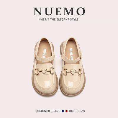 高档NUEM法国风鞋潮牌童鞋~O女童舞演台出皮豆豆鞋春季儿童乐福鞋