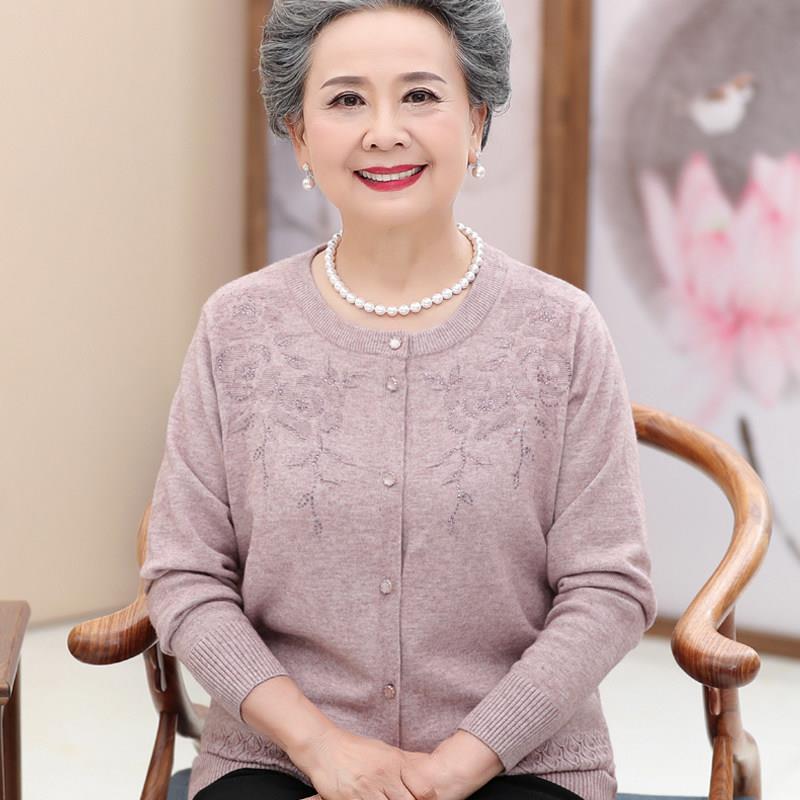 中老年人羊毛衫女60岁70妈妈款春秋毛衣外套80奶奶太太上衣服开