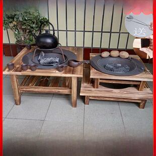 围炉煮茶桌烤火炉木炭烤火盆家用室内冬季 烧烤炉 取暖传统铸铁老式