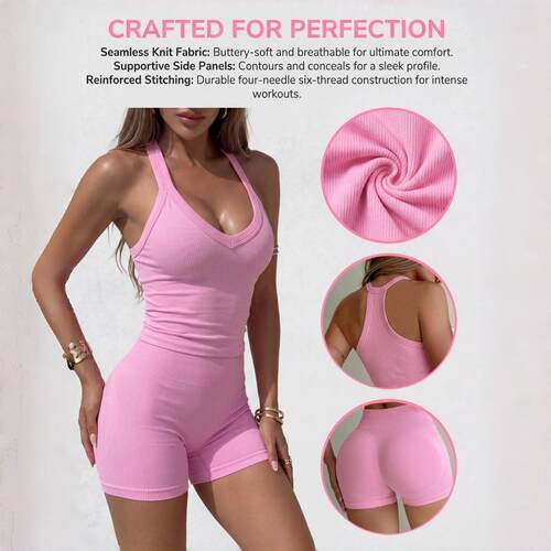 Keren Seamless Halter Set Sporty Suit Waisted Butt Lift