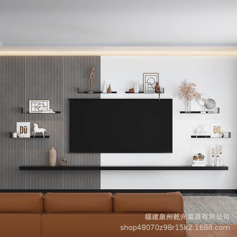 铁艺墙上置物架简约现代卧室沙发电视墙背景一字隔板壁挂装饰书架