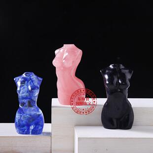 水晶原石打磨水晶工艺品摆件 8cm天然粉白水晶女模特躯干雕刻件