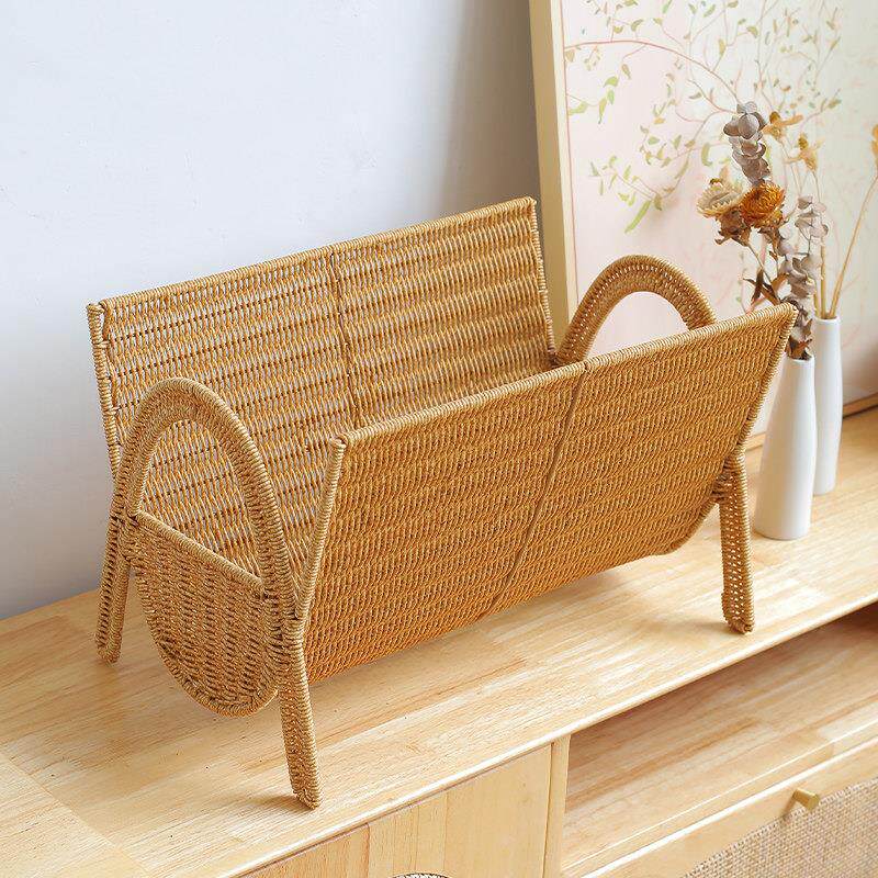 彷藤编置物架北欧创意杂志架装饰摆饰客厅书报纸收纳层架杂志架落