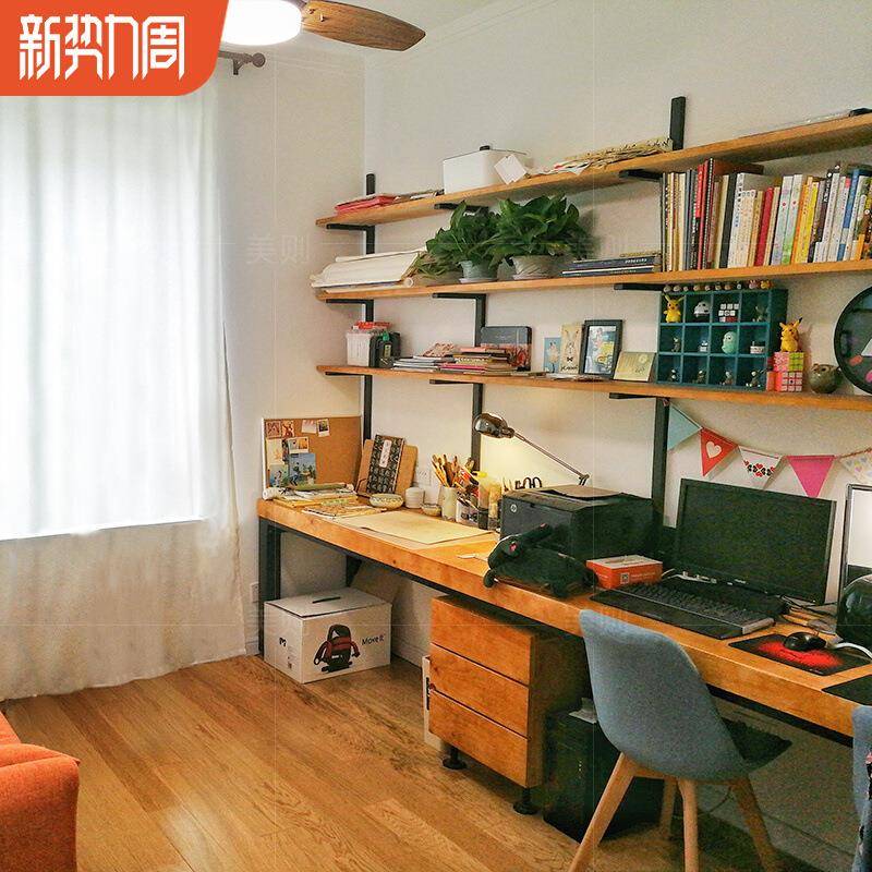 电脑桌长桌实木电脑书柜写字台一体大书桌写字学习桌家用办公双人