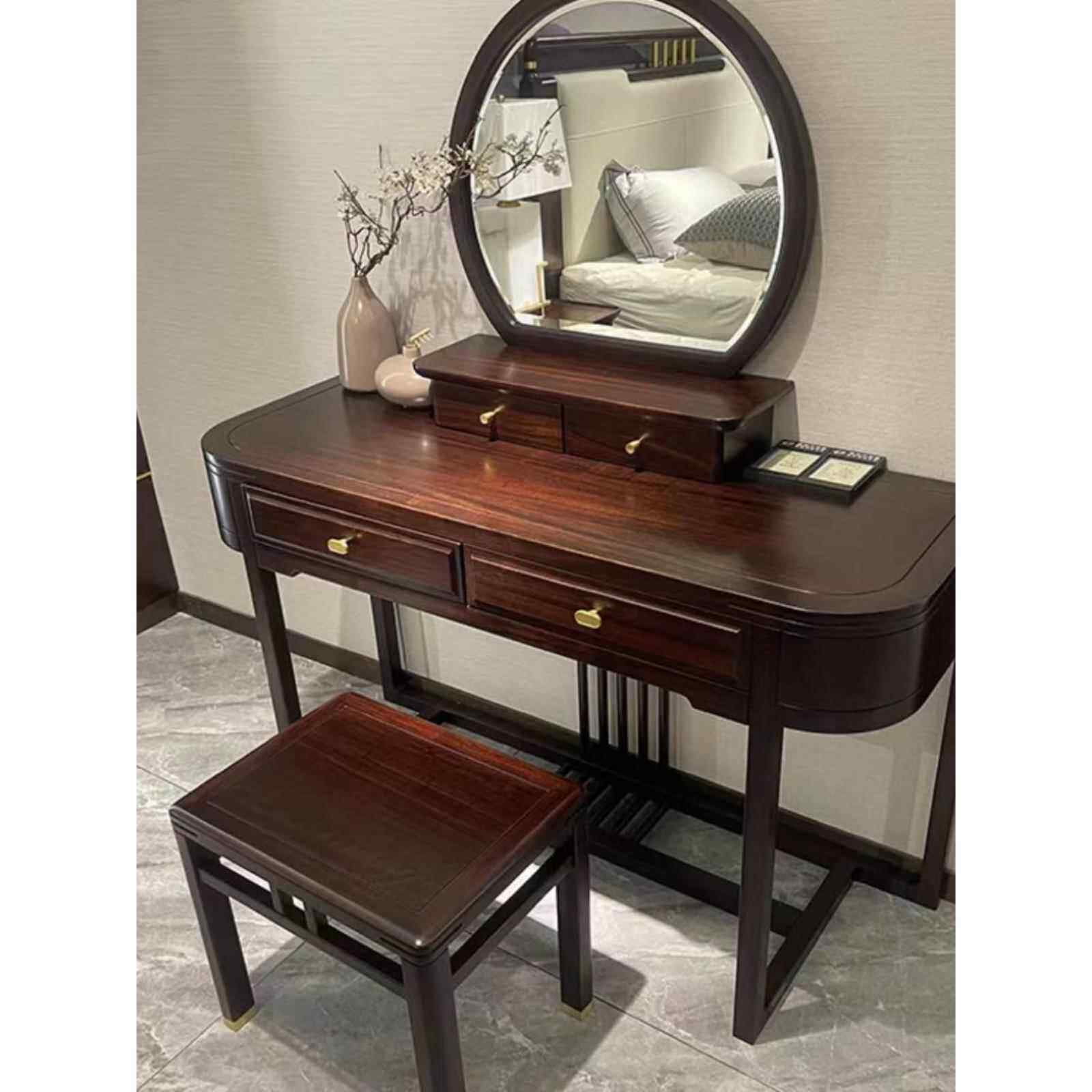 新中式实木乌木梳妆台卧室梳妆台简约现代小公寓储物柜化妆镜组合
