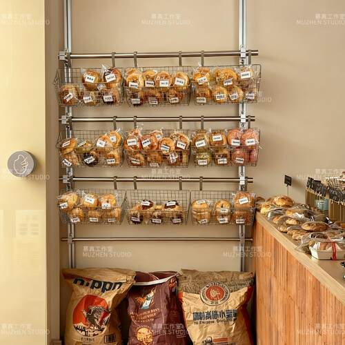 铝型材网红手作面包墙烘焙样品摆放展示金属斜口货架墙上置物架