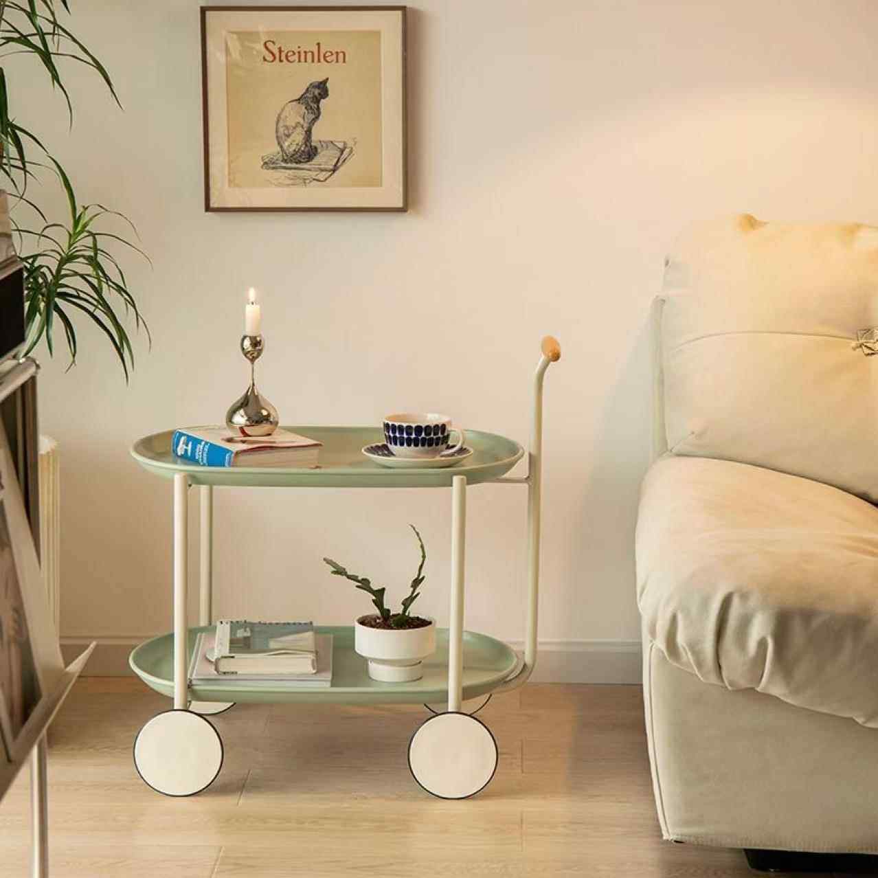 置物架230008小推沙车月现球车置物架动茶几小户型代简移约发边几