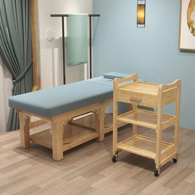 适用实木美容推车多功能美容院三层置物架工具车美发美甲小推车带