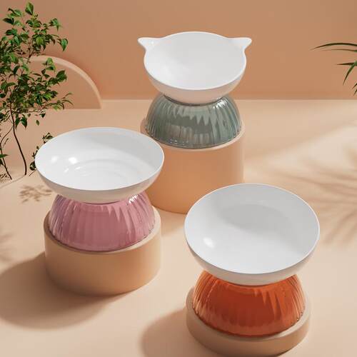 猫碗陶瓷猫食盆斜口碗粮碗饭碗猫咪碗狗碗高脚碗不易打翻宠物用品