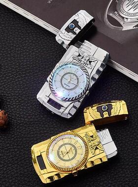 Colorful light watch inflatable lighter metal windproof打火