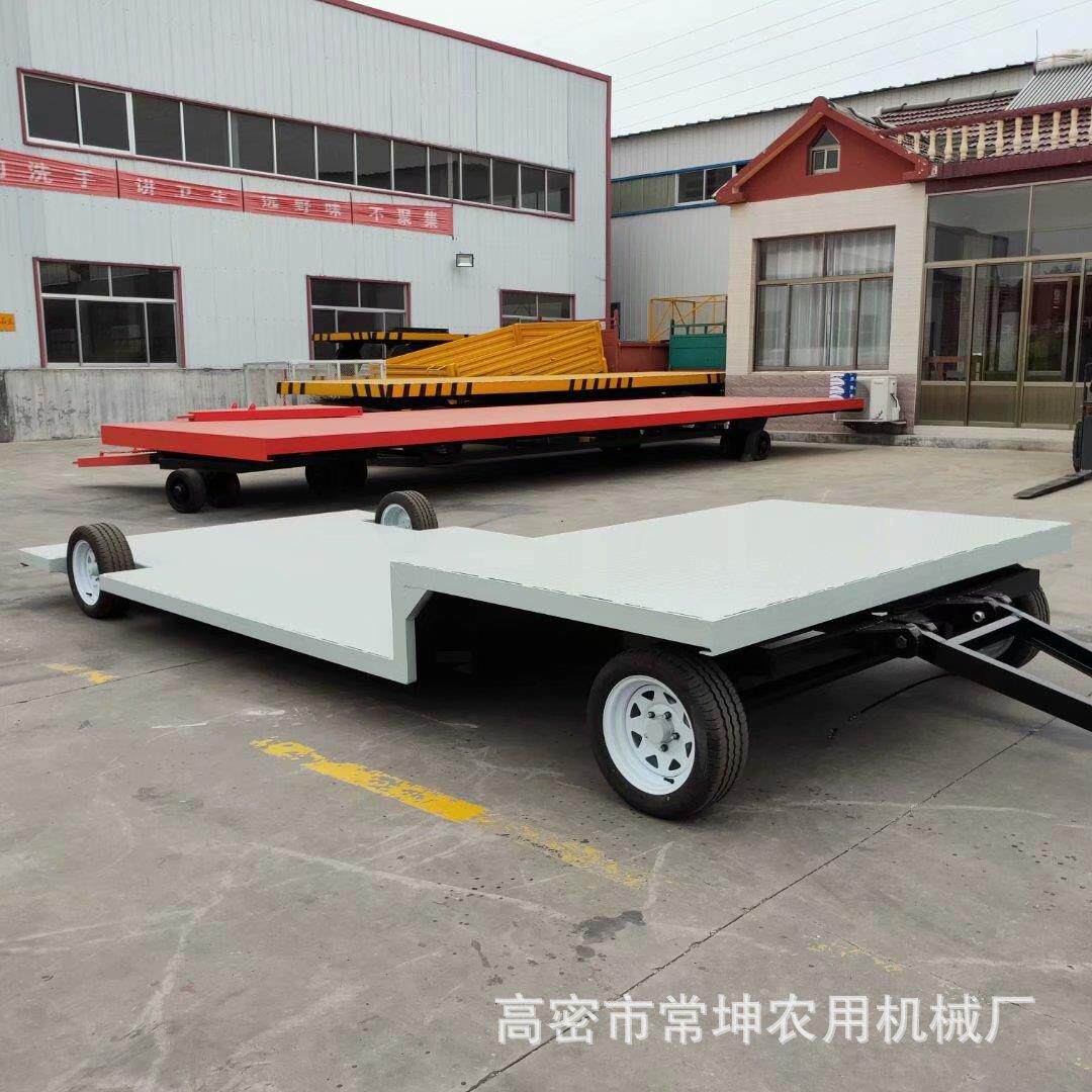 3吨高底盘平板拖车货物牵引转运平板拖车四轮码头拉货拖车