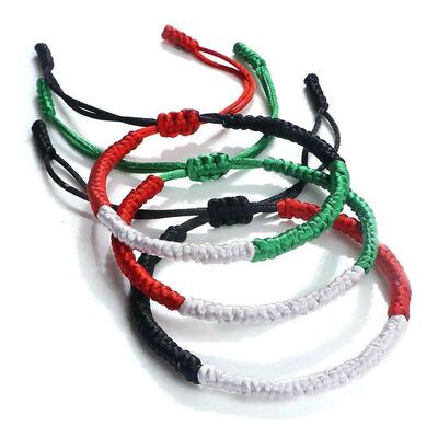 Palestine Israel Flag Bracelet Green Black Blue Rope Braid B