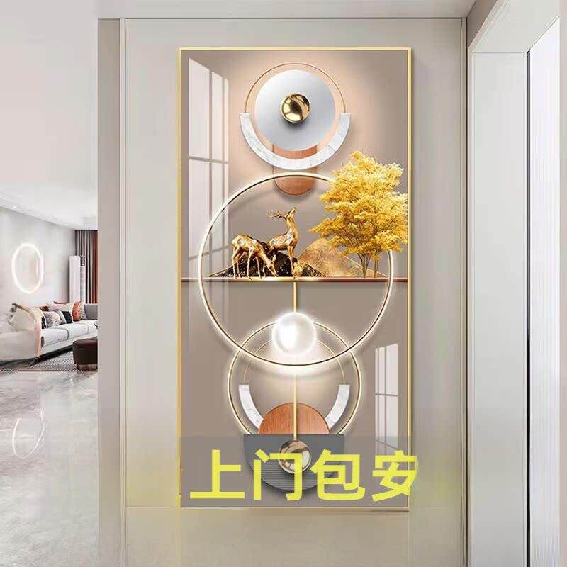 金鹿廊装饰画新中式客厅竖挂画走廊过道钻石壁画现代休闲水晶瓷