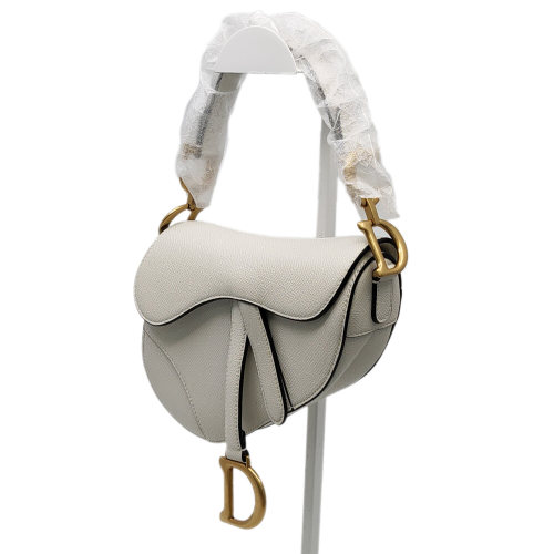 全新Dior迪奥saddle女士白色牛皮金扣马鞍包手提包腋下包