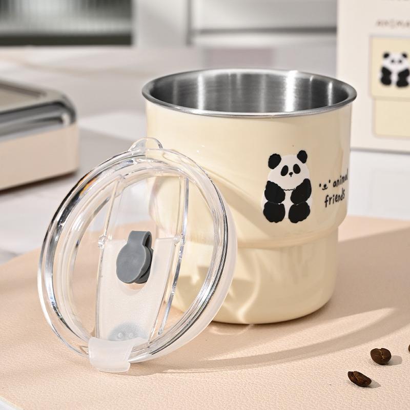 上班族304不锈钢奶茶咖啡杯 学生情侣随手水杯露营杯带盖吸管杯子