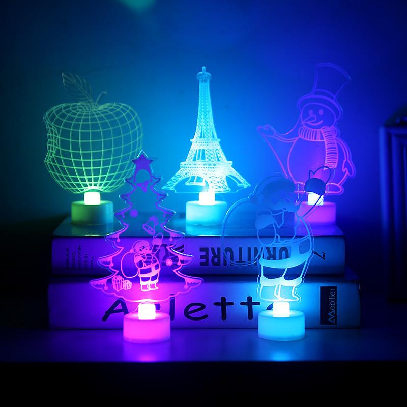 3D亚克力小夜灯创意七彩立体电池小夜灯卡通变色装饰灯礼物赠品