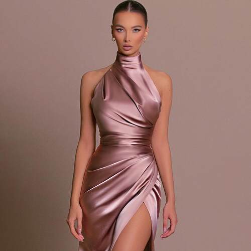 High Neck Satin Maxi Dress - Emerald