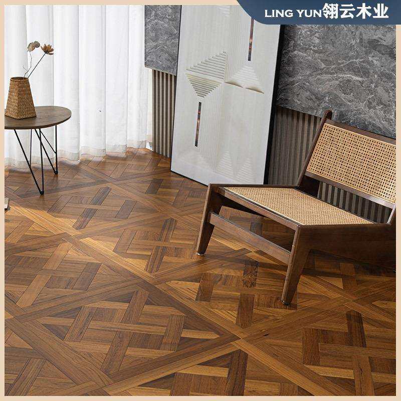 地暖正方形法式柚木凡尔赛全桦多层实木拼花地板600x600mm中古风