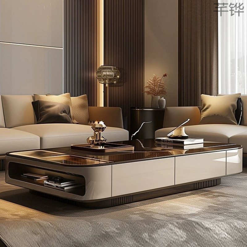 小户型客厅奢新款qp82025板茶桌轻岩现代高级玻璃家用简约茶几