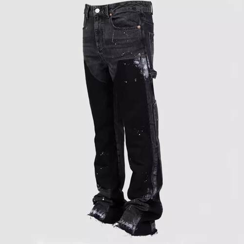 Mens Stacked Denim Cargo Pants Fashion Cargo Stretch Patch