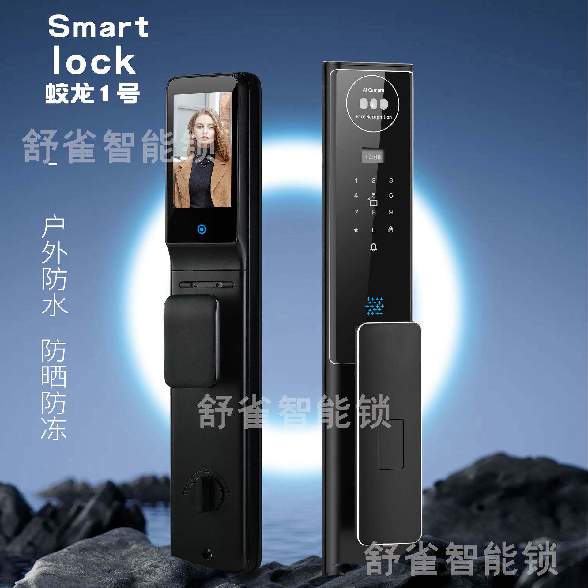 外防院门智户能锁舒雀双开门人脸识别指纹锁水防庭晒防冻家用密码