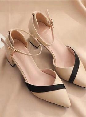 Women Classic Beige Square Heel Shoes for Party Ladies Class
