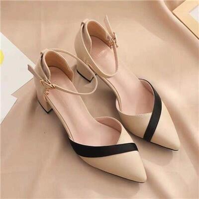 Women Classic Beige Square Heel Shoes for Party Ladies Class