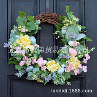 家居 饰品门挂件 天然植物北欧复活蛋仿真花环 复活节装