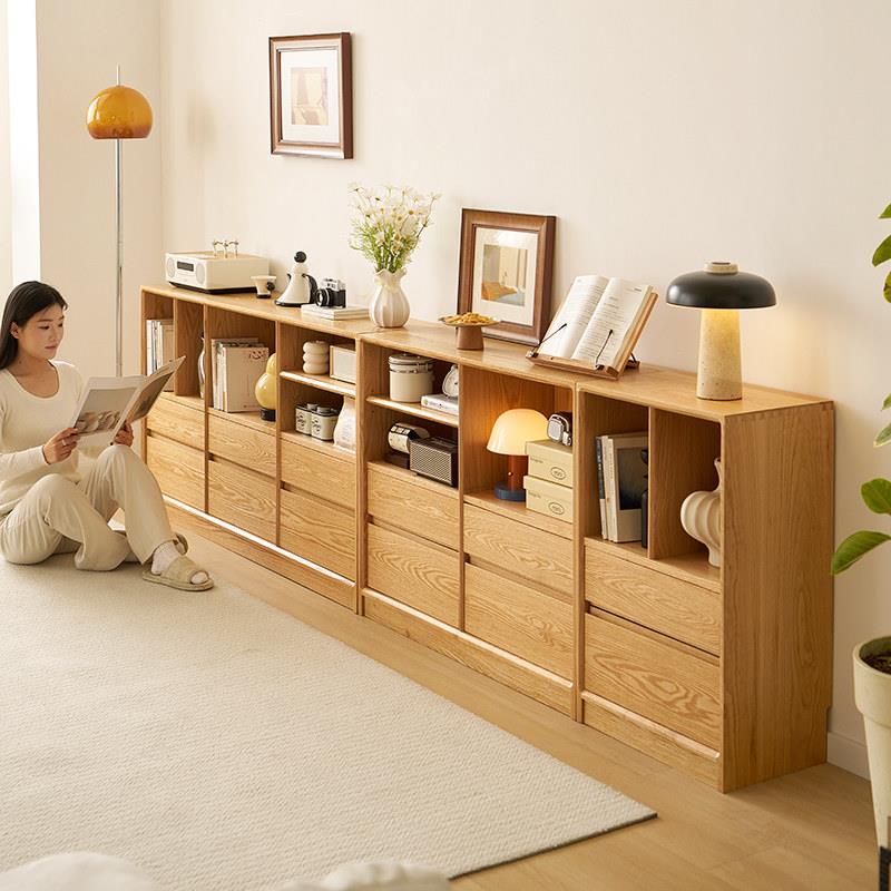 实木橡木书柜书架落地自由组合格子柜收纳柜卧室斗柜客厅简约矮柜