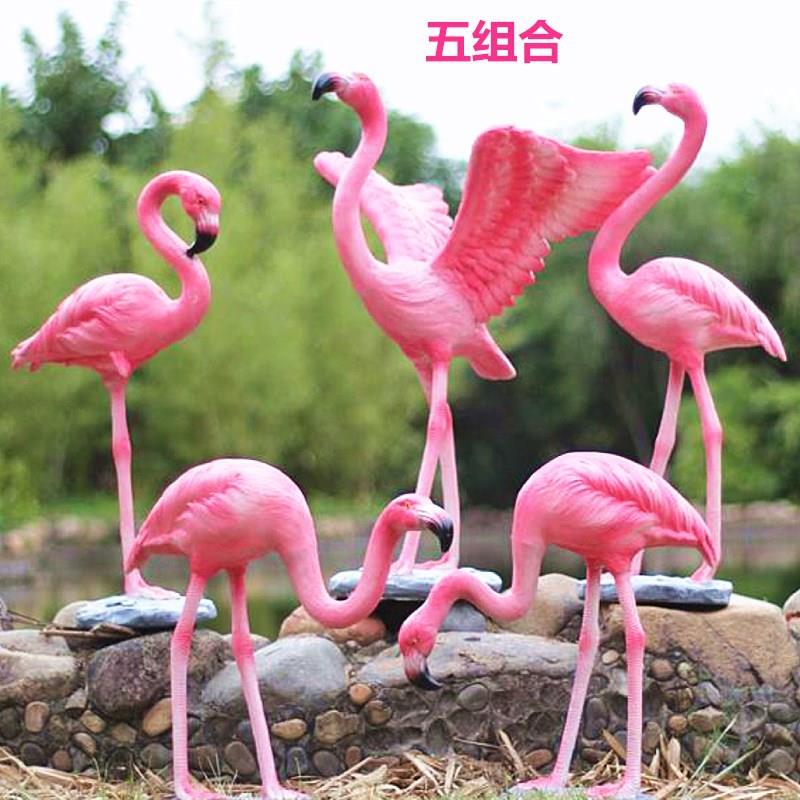 花水园庭摆院售摄影道具流喷泉hln001楼部玻璃钢仿真粉红色火烈鸟