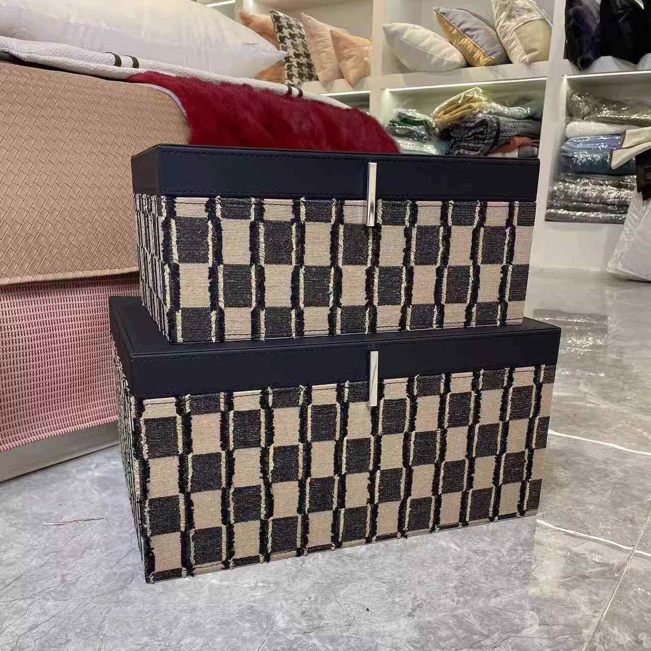 箱复古风布艺格纹编织脏513246衣收纳盒帽衣间收纳盒收纳饰桌面整