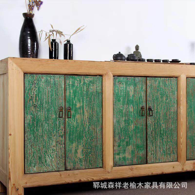 复古实木餐边柜老榆木储物柜简约做旧客厅厨房橱柜收纳门厅置物架