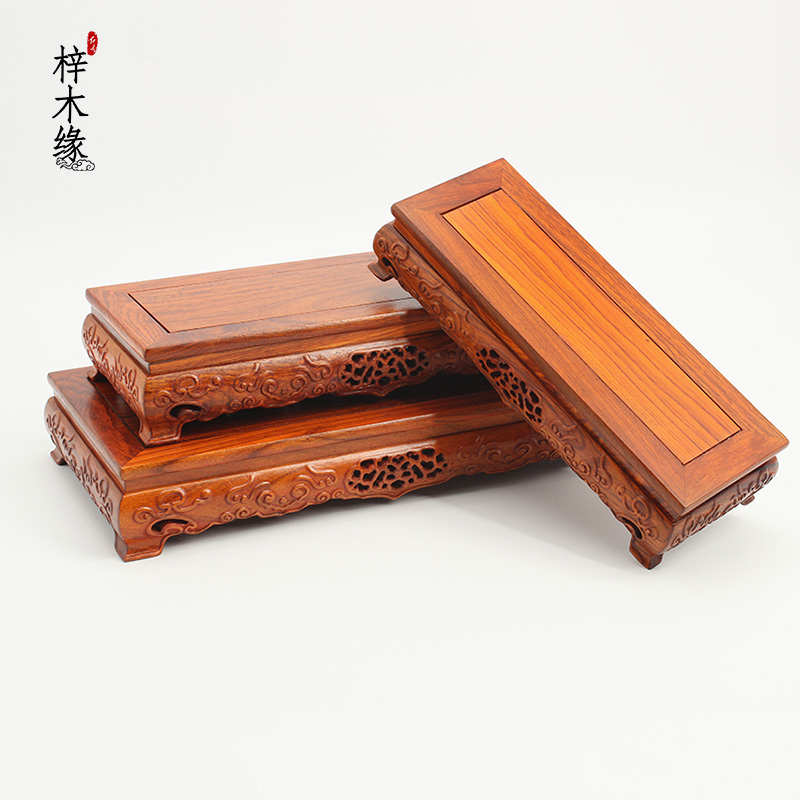 BK9K批发红木底座长方形佛像观音如意财神花盆花瓶雕刻工艺品摆件